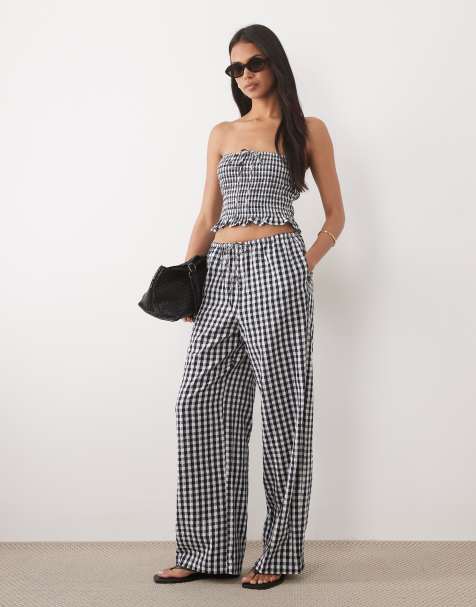 ASOS DESIGN - Gesmokte bandeau-top met gingham ruit in zwart - view 1
