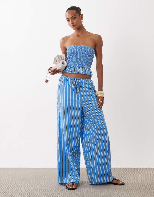 ASOS DESIGN - Gesmokte bandeau-top met strepen in blauw, deel van co-ord set, 3 van 4