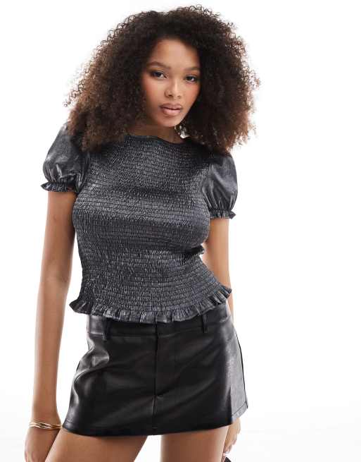 ASOS DESIGN - Gesmokte blouse in zwart