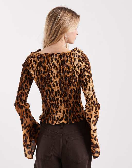 ASOS DESIGN - Gesmokte blouse met lange mouwen in luipaardprint, 4 van 4