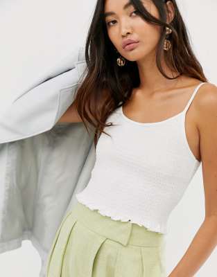 ASOS DESIGN shirred cami top in white White