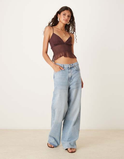 ASOS DESIGN - Gesmokte camitop van dobbystof met peplum in bruin, 4 van 4