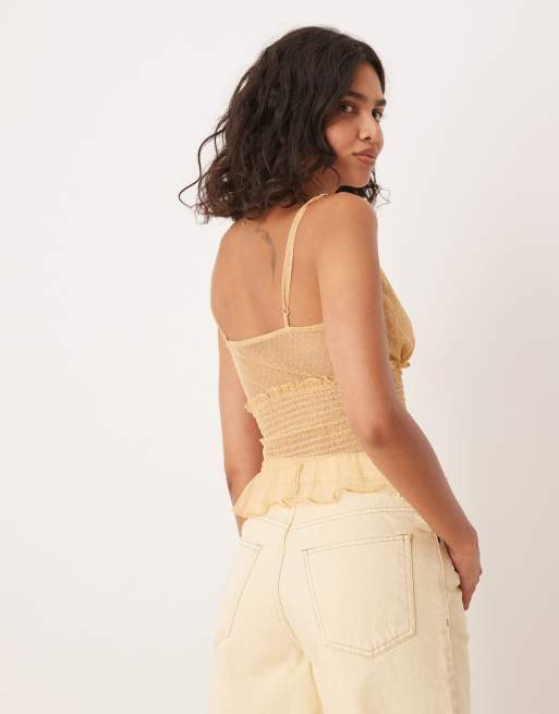 ASOS DESIGN - Gesmokte camitop van dobbystof met peplum in ecru, 4 van 4