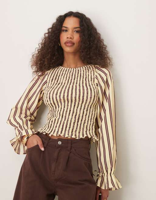 Tankaneo Dames Zomer Babydoll Top Katoen Met Pofmouwen - Losse Peplum Blouse