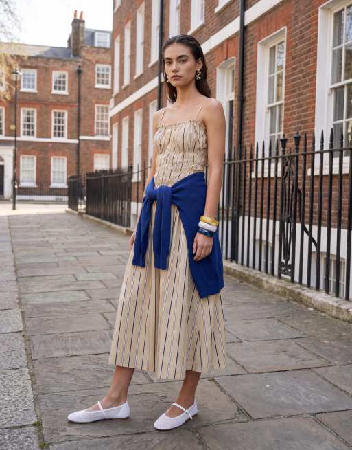 ASOS DESIGN - Gesmokte, gestreepte maxi zonnejurk van katoenen popeline met verlaagde taille , 10 van 11