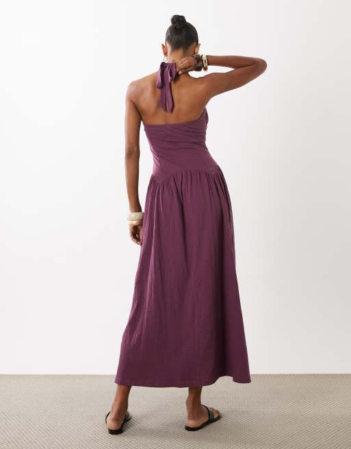 ASOS DESIGN - Gesmokte maxi jurk met hartvormige halslijn in paars, 4 van 4