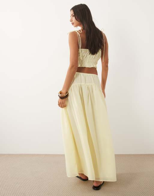 ASOS DESIGN – Gesmokter, voluminöser Maxirock in Buttermilchgelb, Kombiteil, 5 von 5