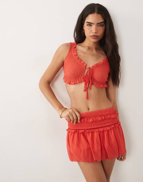 ASOS DESIGN – Gesmoktes Bustier-Oberteil aus rosa Netzstoff, Kombiteil - view 1