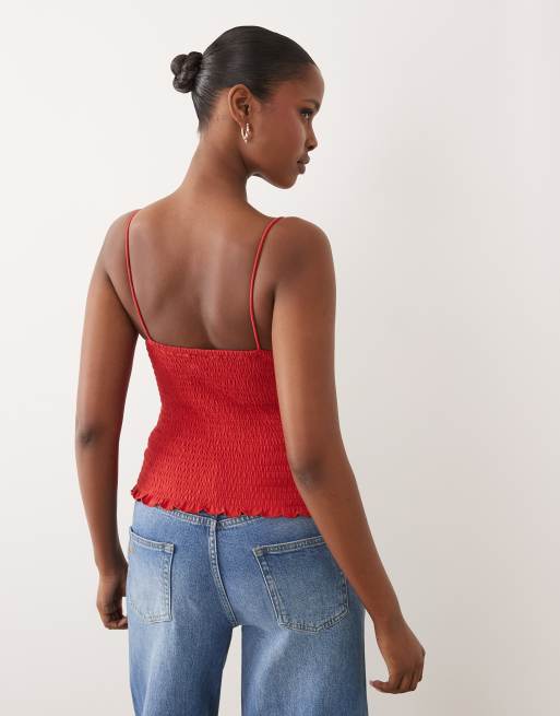 ASOS DESIGN – Gesmoktes Camisole in Rot mit Rüschensaum, 4 von 4
