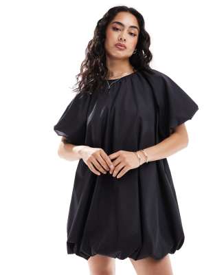 ASOS DESIGN - Gesmoktes Mini-Ballonkleid in Schwarz