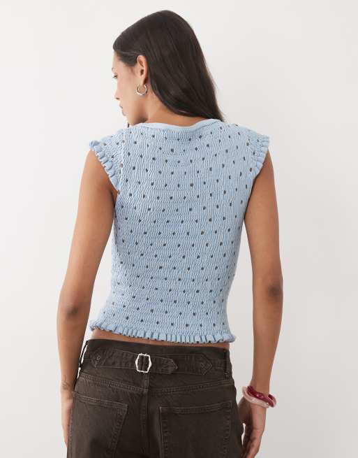 ASOS DESIGN – Gesmoktes Strickoberteil in Blau mit Polka Dots, 3 von 4
