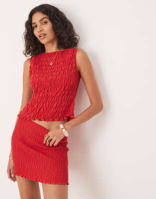 ASOS DESIGN - Gesmoktes Tanktop aus Leinenmix in Rot