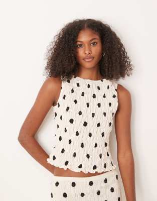 ASOS DESIGN - Gesmoktes Tanktop aus Leinenmix mit Punkten-Bunt
