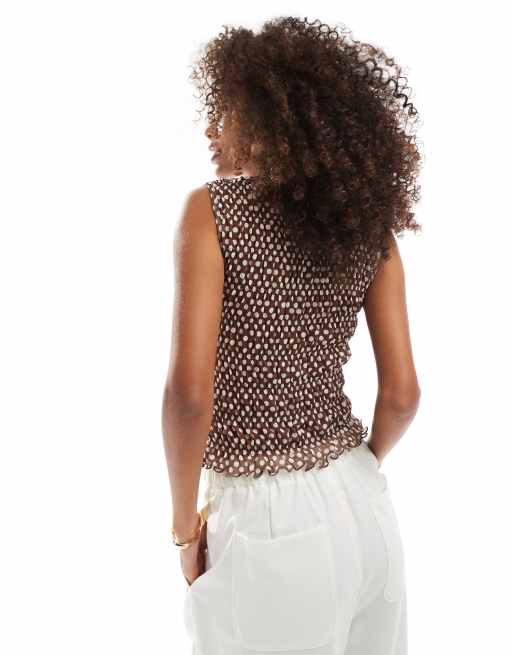 ASOS DESIGN – Gesmoktes Tanktop in gepunktetem Braun, 4 von 4