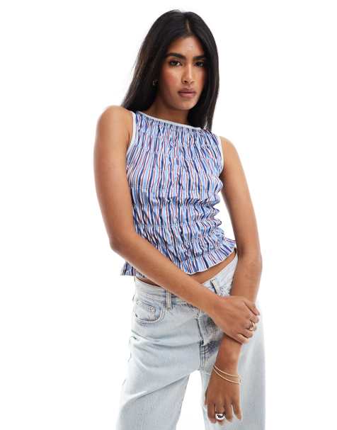ASOS DESIGN – Gesmoktes Trägertop in gestreiftem Blau - view 1