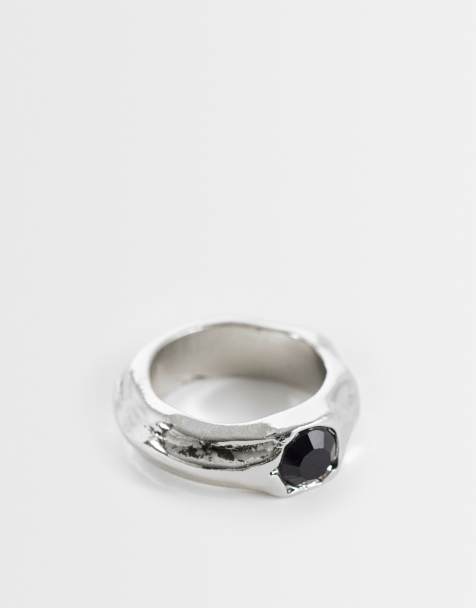 ASOS DESIGN - Gesmolten ring met zwarte steen in zilver - view 1