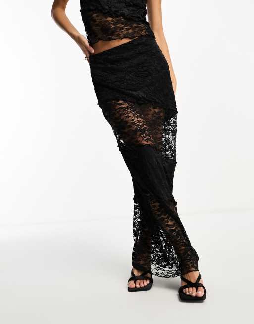 ASOS DESIGN - Gesplitste kanten maxi rok met textuur in zwart, deel van co-ord set