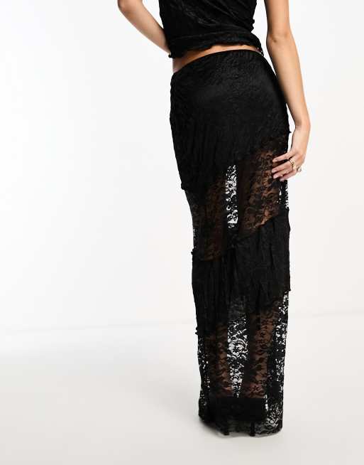 ASOS DESIGN - Gesplitste kanten maxi rok met textuur in zwart, deel van co-ord set, 4 van 4