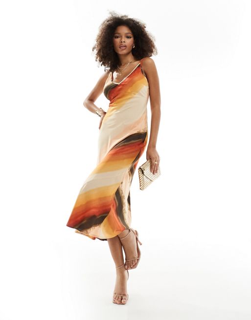 FhyzicsShops DESIGN - Gesponnen midi jurk met hoge apex in ombreprint