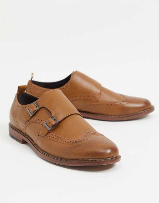 ASOS DESIGN - Gespschoenen van bruin imitatieleer met dubbele bandjes