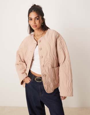 ASOS DESIGN - Gesteppte Baumwolljacke in Blassrosa mit Struktur