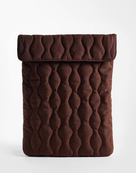 ASOS DESIGN – Gesteppte Laptoptasche in Schokobraun - view 1