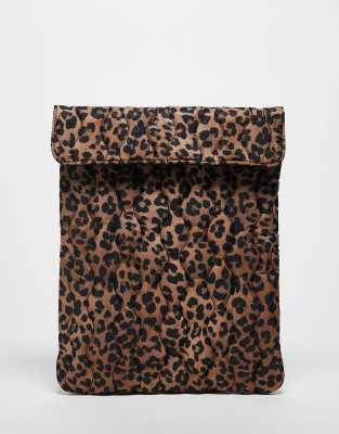 ASOS DESIGN - Gesteppte Laptoptasche mit Leopardenmuster-Braun