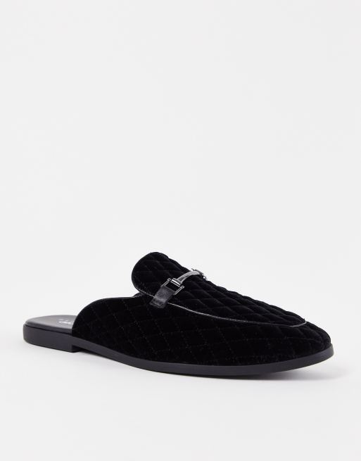 ASOS DESIGN Gesteppte Mule Loafer aus schwarzem Samt ASOS