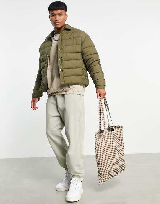 ASOS DESIGN – Gesteppter Jacke in Khaki