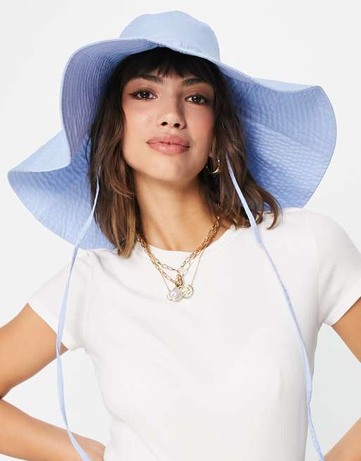 ASOS DESIGN – Gesteppter Oversize-Anglerhut mit Bindedetail in Blau