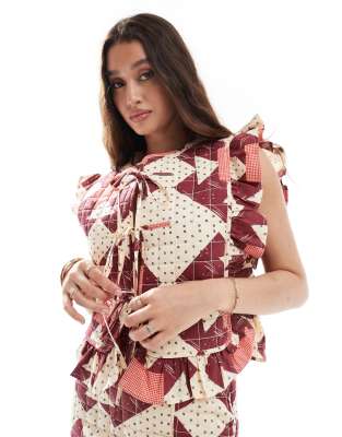ASOS DESIGN - Gestepptes Oberteil mit geschnürter Vorderseite, Kombiteil-Bunt