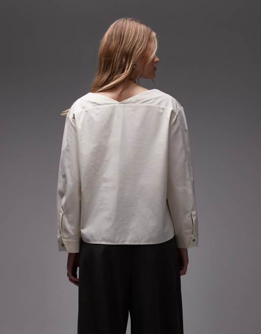 ASOS DESIGN - Gestreept katoenen overhemd met blote schouders in blauw en wit, 4 van 4