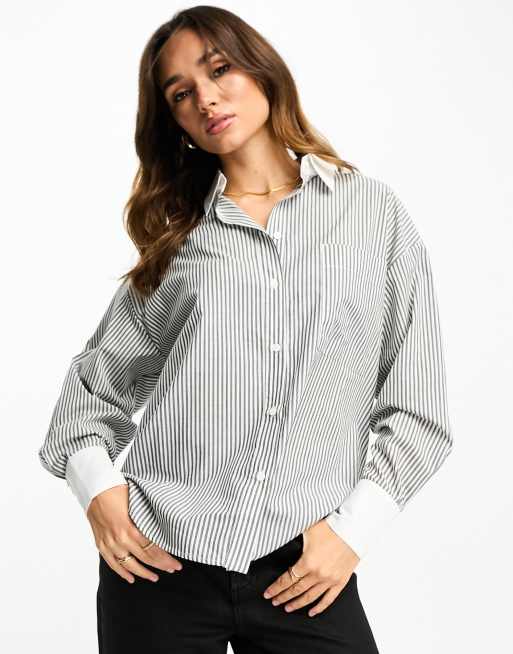 ASOS DESIGN - Gestreept overhemd met contrasterende kraag en manchetten