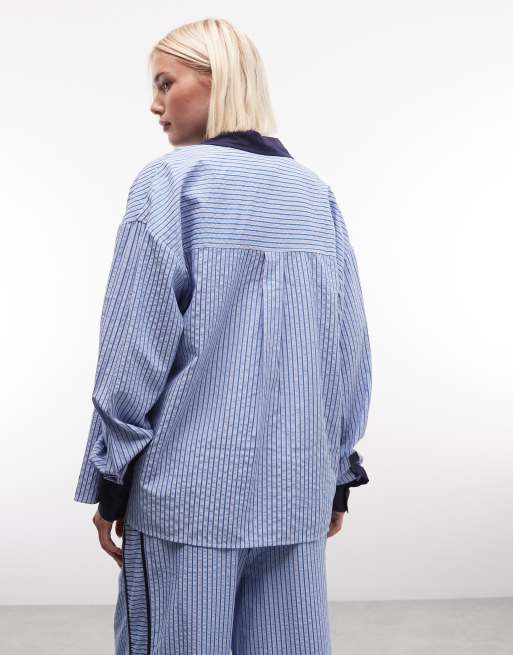 ASOS DESIGN - Gestreept overhemd met contrasterende randen in blauw, deel van co-ord set, 3 van 4