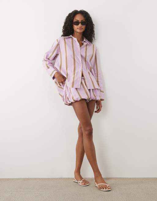 ASOS DESIGN gestreept oversized overhemd in violet, 2 van 4