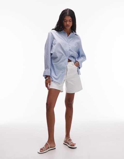 ASOS DESIGN - Gestreept oversized overhemd van poplin in blauw, 4 van 4
