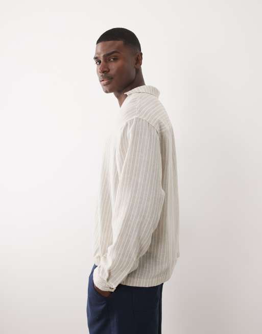 ASOS DESIGN - Gestreept oversized poplin overhemd zonder sluiting in beige, 2 van 5