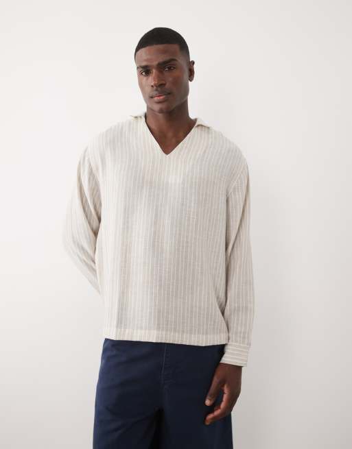 ASOS DESIGN - Gestreept oversized poplin overhemd zonder sluiting in beige, 4 van 5
