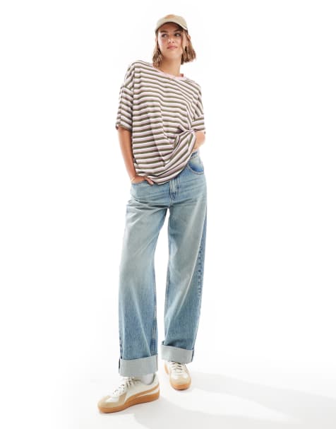 ASOS DESIGN - Gestreept oversized T-shirt in kaki - view 1
