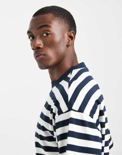 ASOS DESIGN - Gestreept oversized T-shirt in wit en marineblauw, 4 van 5