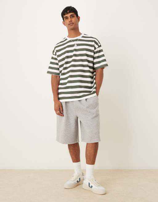 ASOS DESIGN - Gestreept oversized T-shirt van zware breatheMAX™ stof in groen en wit, 2 van 5