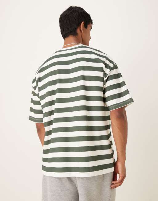 ASOS DESIGN - Gestreept oversized T-shirt van zware breatheMAX™ stof in groen en wit, 3 van 5