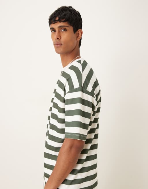 ASOS DESIGN - Gestreept oversized T-shirt van zware breatheMAX™ stof in groen en wit, 4 van 5