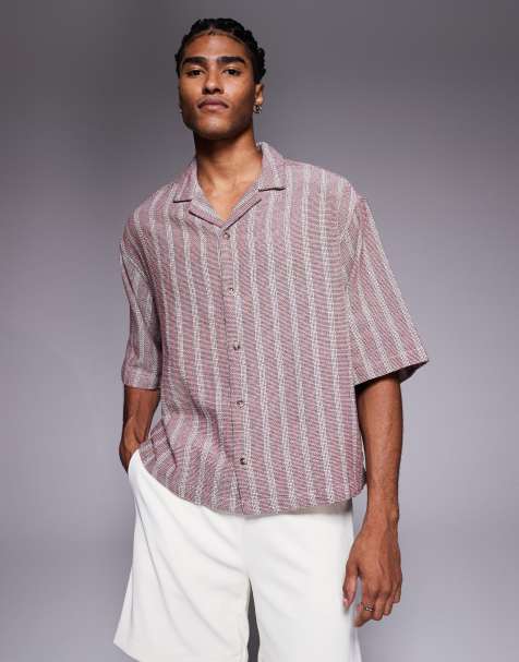 ASOS DESIGN - Gestreept recht oversized overhemd met textuur in bordeauxrood - view 1