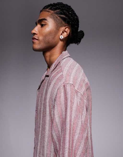 ASOS DESIGN - Gestreept recht oversized overhemd met textuur in bordeauxrood, 3 van 5