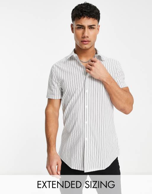 ASOS DESIGN - Gestreept slim-fit werkoverhemd in wit