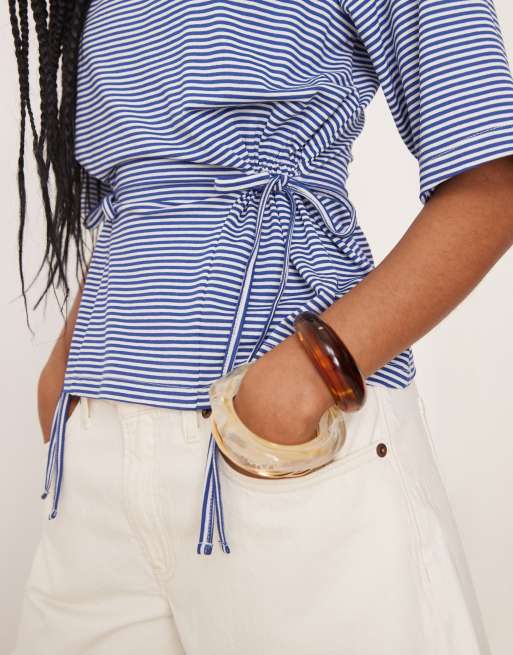 ASOS DESIGN - Gestreept T-shirt met gestrikt detail in blauw, 2 van 4