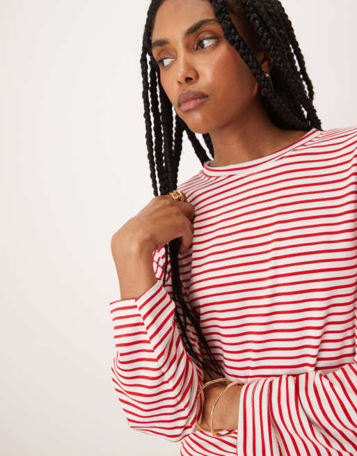 ASOS DESIGN - Gestreept T-shirt met lange mouwen in rood en wit, deel van co-ord set, 3 van 4