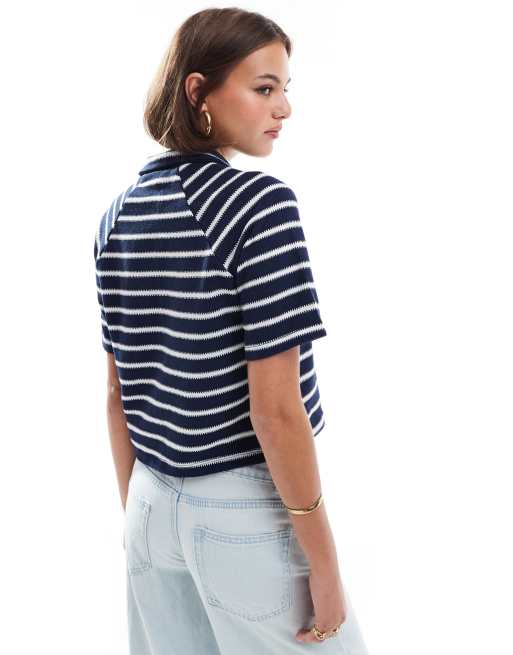 ASOS DESIGN - Gestreept vest met korte mouwen in marineblauw en wit, 4 van 4