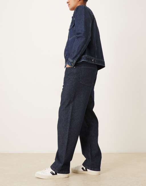ASOS DESIGN - Gestreepte baggy jeans in indigo, 2 van 5